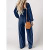 imageDokotoo Womens Casual Loose Overalls Jumpsuits One Piece Long Sleeve Wide Leg Long Pant Rompers With PocketsBlue
