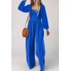 imageDokotoo Womens Casual Loose Overalls Jumpsuits One Piece Long Sleeve Wide Leg Long Pant Rompers With PocketsDark Blue