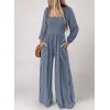 imageDokotoo Womens Casual Loose Overalls Jumpsuits One Piece Long Sleeve Wide Leg Long Pant Rompers With PocketsDusk Blue