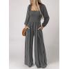 imageDokotoo Womens Casual Loose Overalls Jumpsuits One Piece Long Sleeve Wide Leg Long Pant Rompers With PocketsGray