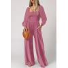 imageDokotoo Womens Casual Loose Overalls Jumpsuits One Piece Long Sleeve Wide Leg Long Pant Rompers With PocketsPeach Blossom