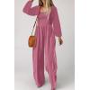 imageDokotoo Womens Casual Loose Overalls Jumpsuits One Piece Long Sleeve Wide Leg Long Pant Rompers With PocketsPeach Blossom