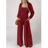 imageDokotoo Womens Casual Loose Overalls Jumpsuits One Piece Long Sleeve Wide Leg Long Pant Rompers With PocketsRed
