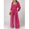 imageDokotoo Womens Casual Loose Overalls Jumpsuits One Piece Long Sleeve Wide Leg Long Pant Rompers With PocketsStrawberry Pink