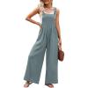 imageDokotoo Womens Casual Loose Overalls Jumpsuits One Piece Sleeveless Wide Leg Long Pant Rompers With PocketsDusk Blue