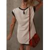 imageDokotoo Womens Casual Summer Dresses Fashion Cap Sleeve Color Block Crewneck Shift Tshirt Mini DressApricot