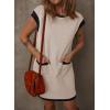 imageDokotoo Womens Casual Summer Dresses Fashion Cap Sleeve Color Block Crewneck Shift Tshirt Mini DressApricot