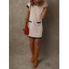 imageDokotoo Womens Casual Summer Dresses Fashion Cap Sleeve Color Block Crewneck Shift Tshirt Mini DressApricot