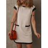 imageDokotoo Womens Casual Summer Dresses Fashion Cap Sleeve Color Block Crewneck Shift Tshirt Mini DressApricot