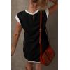 imageDokotoo Womens Casual Summer Dresses Fashion Cap Sleeve Color Block Crewneck Shift Tshirt Mini DressBlack