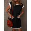 imageDokotoo Womens Casual Summer Dresses Fashion Cap Sleeve Color Block Crewneck Shift Tshirt Mini DressBlack