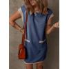 imageDokotoo Womens Casual Summer Dresses Fashion Cap Sleeve Color Block Crewneck Shift Tshirt Mini DressBlue 2