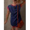 imageDokotoo Womens Casual Summer Dresses Fashion Cap Sleeve Color Block Crewneck Shift Tshirt Mini DressBlue
