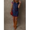 imageDokotoo Womens Casual Summer Dresses Fashion Cap Sleeve Color Block Crewneck Shift Tshirt Mini DressBlue