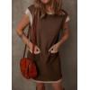 imageDokotoo Womens Casual Summer Dresses Fashion Cap Sleeve Color Block Crewneck Shift Tshirt Mini DressBrown