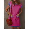 imageDokotoo Womens Casual Summer Dresses Fashion Cap Sleeve Color Block Crewneck Shift Tshirt Mini DressHot Pink