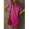 imageDokotoo Womens Casual Summer Dresses Fashion Cap Sleeve Color Block Crewneck Shift Tshirt Mini DressHot Pink