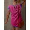 imageDokotoo Womens Casual Summer Dresses Fashion Cap Sleeve Color Block Crewneck Shift Tshirt Mini DressHot Pink