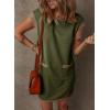 imageDokotoo Womens Casual Summer Dresses Fashion Cap Sleeve Color Block Crewneck Shift Tshirt Mini DressJungle Green