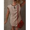 imageDokotoo Womens Casual Summer Dresses Fashion Cap Sleeve Color Block Crewneck Shift Tshirt Mini DressKhaki