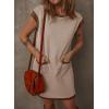 imageDokotoo Womens Casual Summer Dresses Fashion Cap Sleeve Color Block Crewneck Shift Tshirt Mini DressKhaki