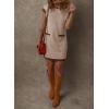 imageDokotoo Womens Casual Summer Dresses Fashion Cap Sleeve Color Block Crewneck Shift Tshirt Mini DressKhaki
