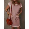 imageDokotoo Womens Casual Summer Dresses Fashion Cap Sleeve Color Block Crewneck Shift Tshirt Mini DressPink