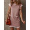imageDokotoo Womens Casual Summer Dresses Fashion Cap Sleeve Color Block Crewneck Shift Tshirt Mini DressPink