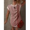 imageDokotoo Womens Casual Summer Dresses Fashion Cap Sleeve Color Block Crewneck Shift Tshirt Mini DressPink