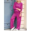 imageDokotoo Womens Cotton 2 Piece Outfits Sweatsuit Casual Fall Long Sleeve Knit Tops And Pants Lounge SetsRose Red