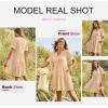 imageDokotoo Womens Dresses 2025 Summer Spring V Neck Short Sleeve Casual A Line Flowy Swing Shift Dress Mini DressApricot