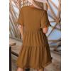 imageDokotoo Womens Dresses 2025 Summer Spring V Neck Short Sleeve Casual A Line Flowy Swing Shift Dress Mini DressChestnut