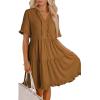 imageDokotoo Womens Dresses 2025 Summer Spring V Neck Short Sleeve Casual A Line Flowy Swing Shift Dress Mini DressChestnut
