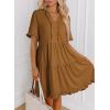 imageDokotoo Womens Dresses 2025 Summer Spring V Neck Short Sleeve Casual A Line Flowy Swing Shift Dress Mini DressChestnut