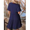 imageDokotoo Womens Dresses 2025 Summer Spring V Neck Short Sleeve Casual A Line Flowy Swing Shift Dress Mini DressNavy Blue