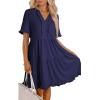 imageDokotoo Womens Dresses 2025 Summer Spring V Neck Short Sleeve Casual A Line Flowy Swing Shift Dress Mini DressNavy Blue