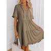 imageDokotoo Womens Dresses 2025 Summer Spring V Neck Short Sleeve Casual A Line Flowy Swing Shift Dress Mini DressPale Khaki