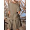 imageDokotoo Womens Dresses 2025 Summer Spring V Neck Short Sleeve Casual A Line Flowy Swing Shift Dress Mini DressPale Khaki