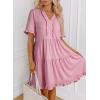 imageDokotoo Womens Dresses 2025 Summer Spring V Neck Short Sleeve Casual A Line Flowy Swing Shift Dress Mini DressPink
