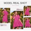 imageDokotoo Womens Dresses 2025 Summer Spring V Neck Short Sleeve Casual A Line Flowy Swing Shift Dress Mini DressRose Red