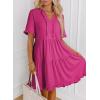 imageDokotoo Womens Dresses 2025 Summer Spring V Neck Short Sleeve Casual A Line Flowy Swing Shift Dress Mini DressRose Red