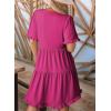 imageDokotoo Womens Dresses 2025 Summer Spring V Neck Short Sleeve Casual A Line Flowy Swing Shift Dress Mini DressRose Red