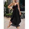imageDokotoo Womens Jumpsuits Spaghetti Straps Ruched Drawstring Knit Wide Leg Romper Casual Jumpsuits with PocketsBlack
