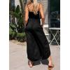 imageDokotoo Womens Jumpsuits Spaghetti Straps Ruched Drawstring Knit Wide Leg Romper Casual Jumpsuits with PocketsBlack
