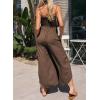 imageDokotoo Womens Jumpsuits Spaghetti Straps Ruched Drawstring Knit Wide Leg Romper Casual Jumpsuits with PocketsBrown