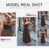 imageDokotoo Womens Jumpsuits Spaghetti Straps Ruched Drawstring Knit Wide Leg Romper Casual Jumpsuits with PocketsBrown