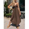 imageDokotoo Womens Jumpsuits Spaghetti Straps Ruched Drawstring Knit Wide Leg Romper Casual Jumpsuits with PocketsBrown