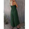 imageDokotoo Womens Jumpsuits Spaghetti Straps Ruched Drawstring Knit Wide Leg Romper Casual Jumpsuits with PocketsGreen