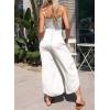 imageDokotoo Womens Jumpsuits Spaghetti Straps Ruched Drawstring Knit Wide Leg Romper Casual Jumpsuits with PocketsWhite
