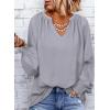 imageDokotoo Womens Long Sleeve Tops V Neck Shirts Dressy Casual Blouses Fall Outfits Trendy Clothes Clothes 2025Light Grey